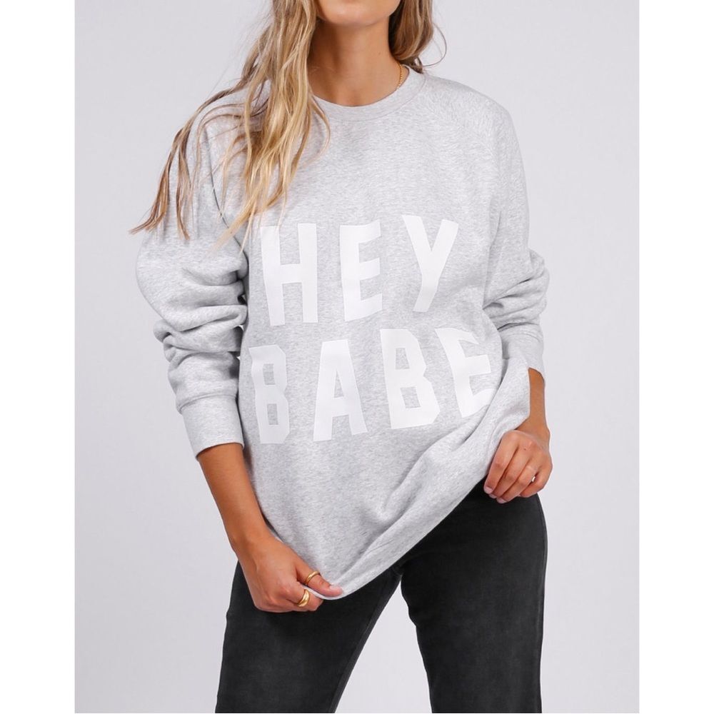 Brunette The Label 'Hey Babe' Grey Crew Neck Sweatshirt Size Small/Medium